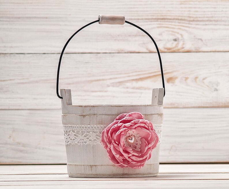 Pink Blush Flower Girl Basket Wedding Basket Rustic Flower Etsy