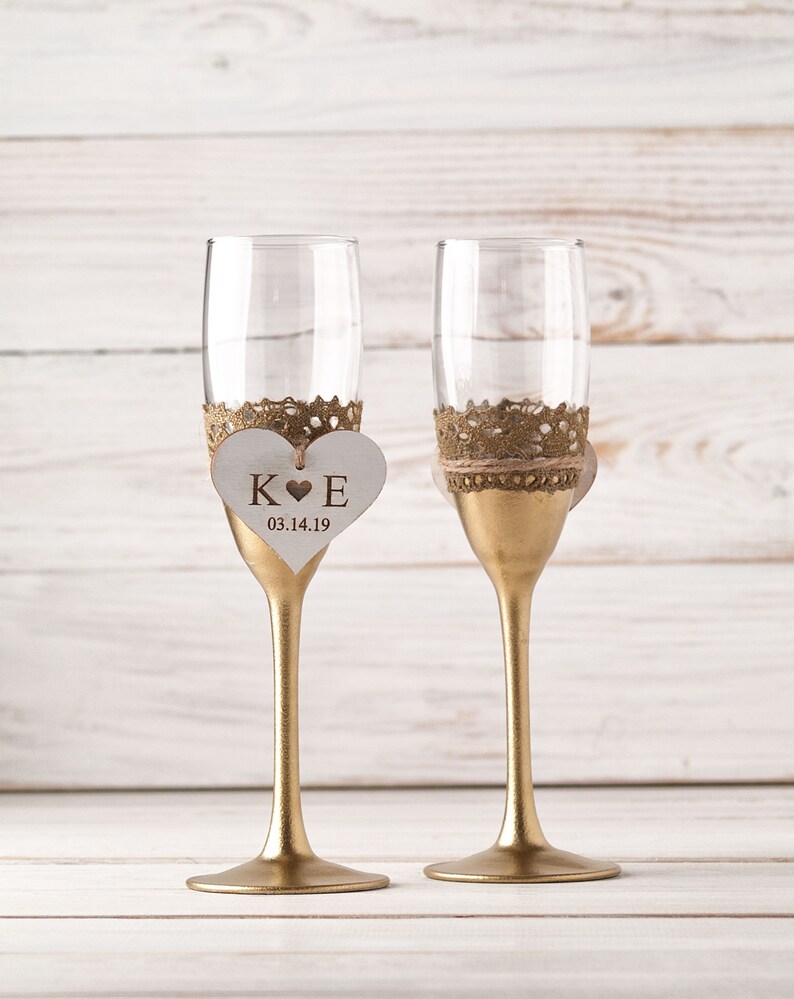 Gold Wedding Champagne Glasses Personalized Gold Champagne Etsy