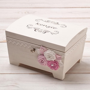 Joyero para niñas, personalizado, para recordar el nacimiento de un bebé, joyero para niñas pequeñas, caja de recuerdos grabada, regalo para bautizo de niña, regalo para niña de las flores