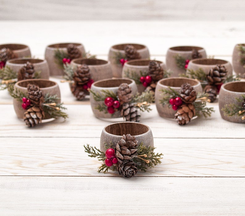 Christmas Napkin Rings with Pinecones Decor, Rustic Table Decoration, Winter Wedding Napkin Rings Holders, Thanksgiving Table Decor image 8