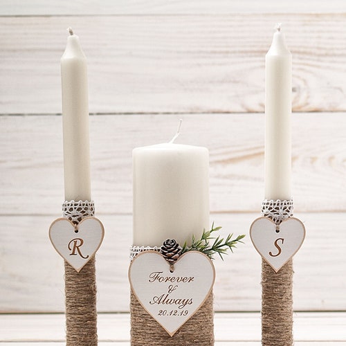 Wedding Unity Candle Set Rustic Unity Candle Church Ceremony Etsy UK