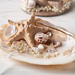 Seashell ring holder, beach wedding oyster shell ring dish, nautical starfish ring bearer plate, seashell ring box, beach wedding decor gift