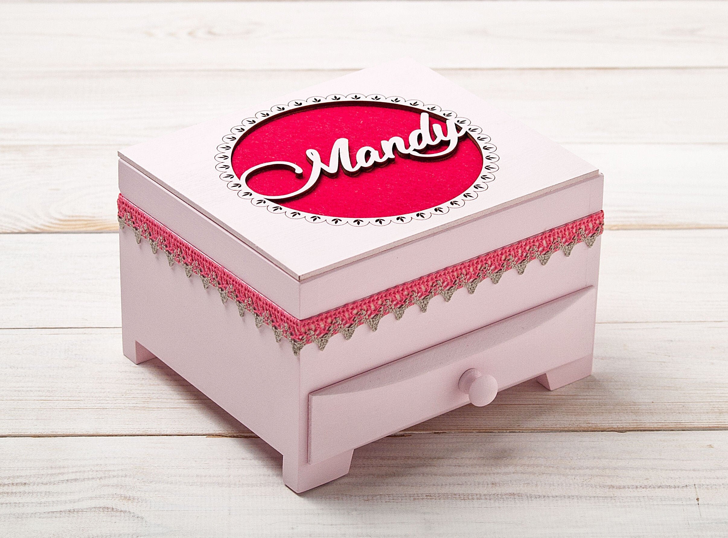 Girls jewelry box with organizer and mirror personalized wood Etsy