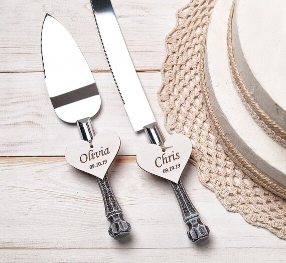Rustic Wedding Cake Server Set Knife Serving Set Etsy