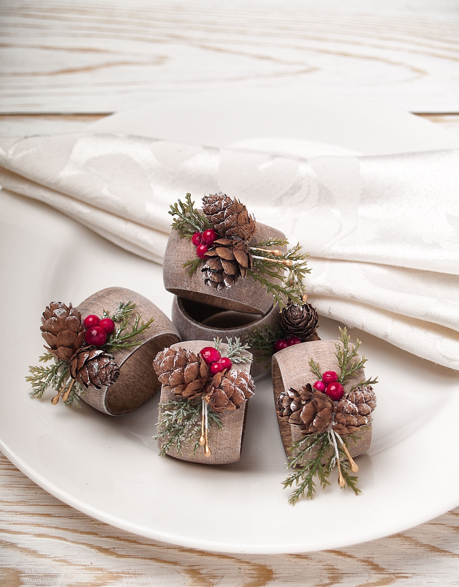 Christmas Napkin Rings With Pinecones Decor Rustic Table Etsy UK
