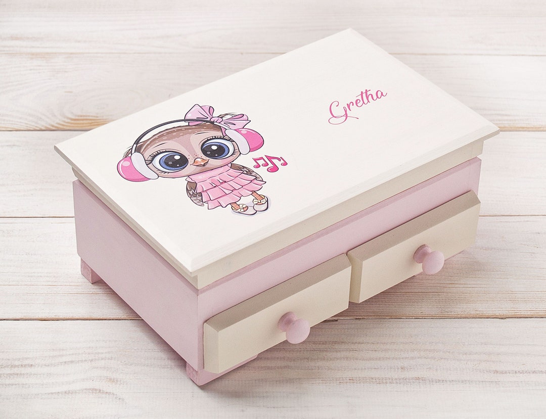 Memory Box for Little Girl, First Pink Jewelry Box Personalized With