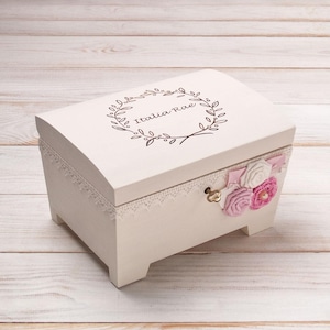 Memory Box for Baby Girl, Personalized Baby Keepsake Box, Jewelry Box for Girl, Baptism Gift for Goddaughter, Baby Shower Box Baby Name