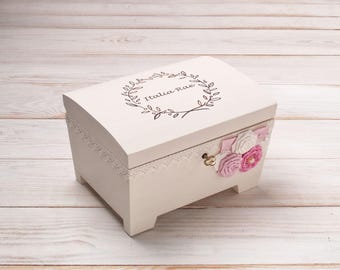 Memory Box for Baby Girl, Personalized Baby Keepsake Box, Jewelry Box for Girl, Baptism Gift for Goddaughter, Baby Shower Box Baby Name