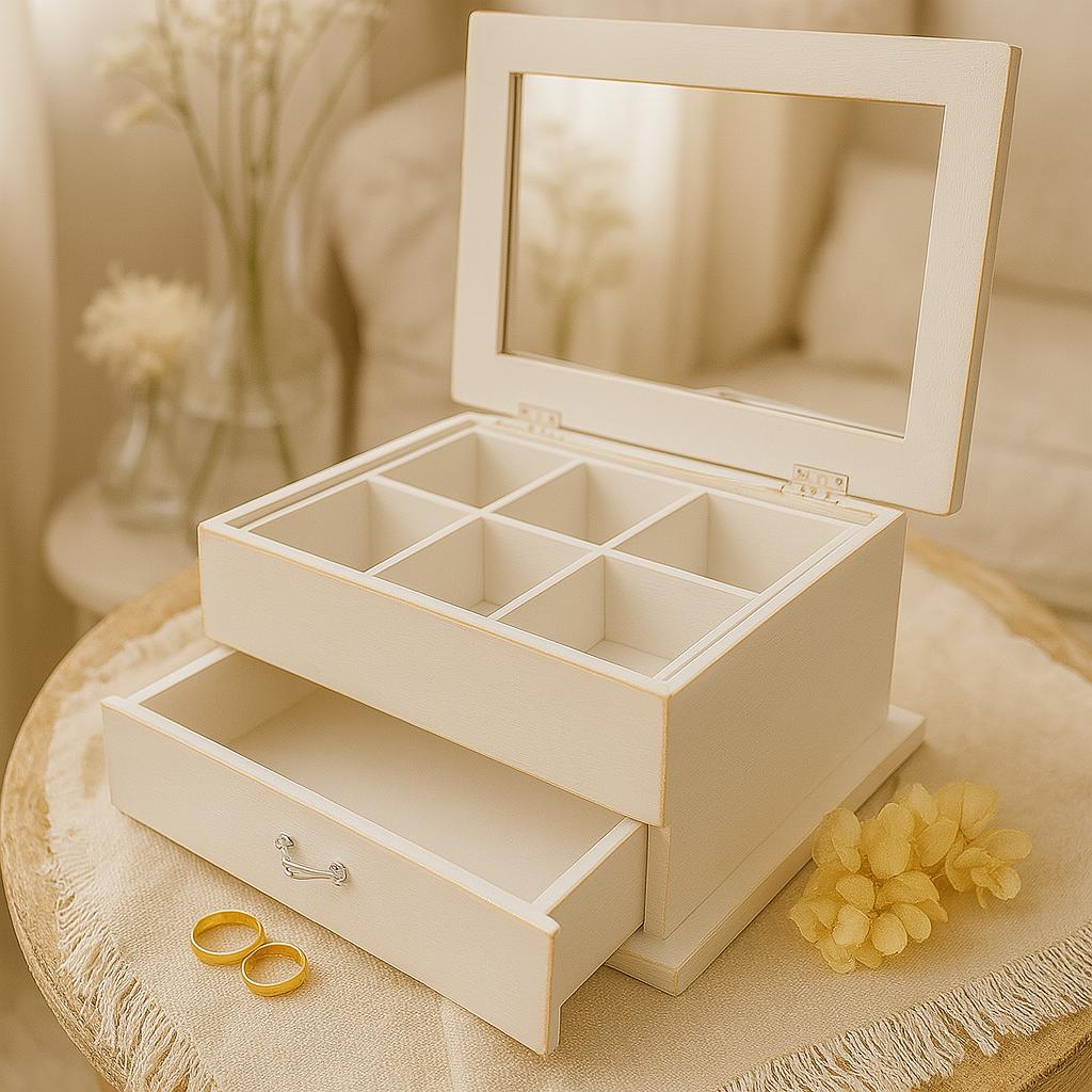 Handgefertigte Schmuckschatulle Aus Mangoholz – 15,2 X 15,2 X 6,3 Cm, Rustikal, Grünes Finish