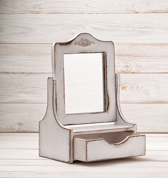 Wood Vanity Mirror On Stand With Drawer Personalized Makeup Wood Vanity Mirror On Stand With Drawer, Vanity Mirror Jewelry Box