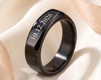 Mens Black Stainless Steel Ring, Personalized Ring, Gift for Him, Promise Ring, Engagement Ring, Anniversary Gift, Engraved Ring