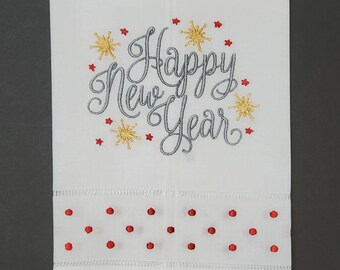 Happy New Year Linen Hand Towels