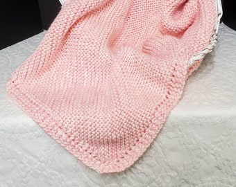 Soft Pastel Pink and Cream Hand Knit Baby Blanket