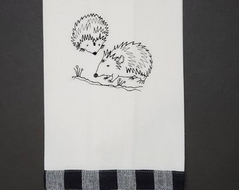 Embroidered Kitchen Towel with Hedgehogs