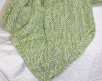 Soft Green and Cream Hand Knit Baby Blanket