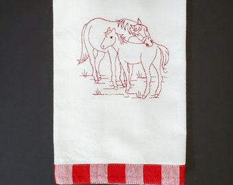 Embroidered Kitchen Towel with Horses