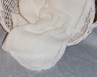 Soft White Hand Knit Baby Blanket