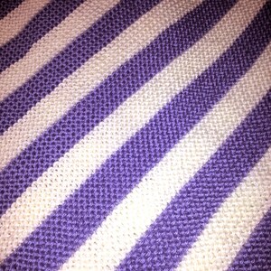 Soft Hand Knit Baby Blanket in Purple and Cream Diagonal Stripes image 4