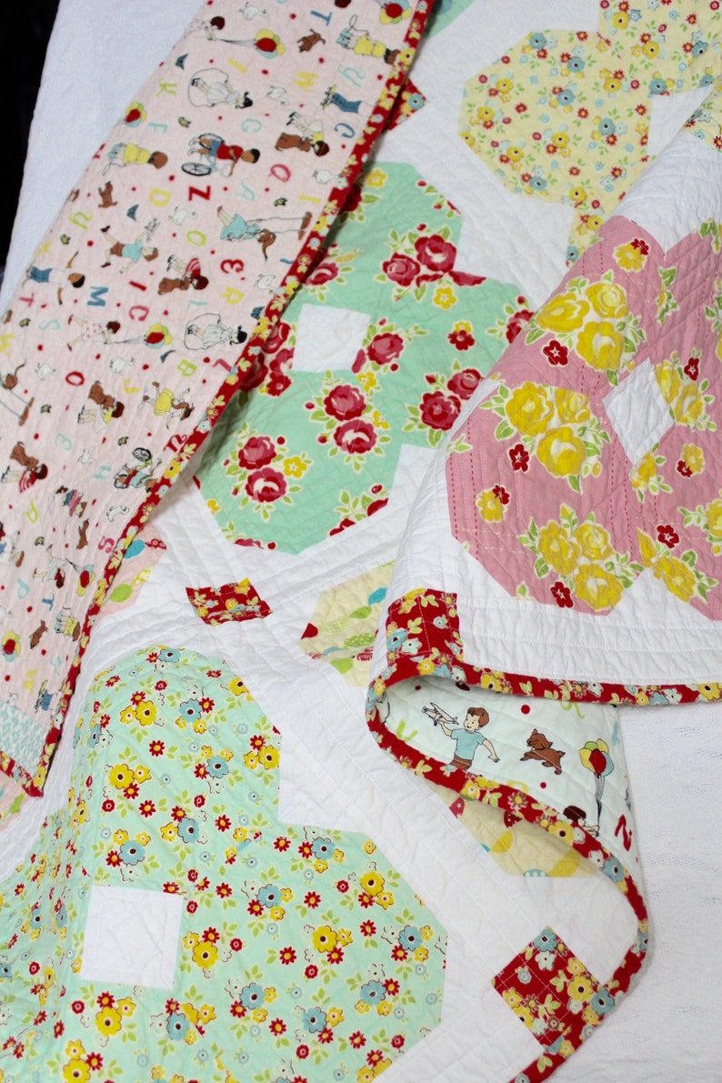 Free Domestic Shipping Baby Girl Crib Quilt in a Sweet Vintage Style