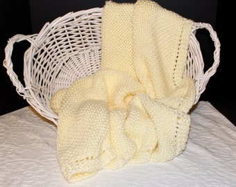 Soft Cream Hand Knit Baby Blanket