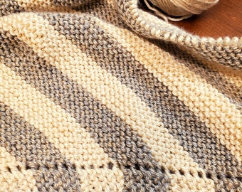 Soft Neutral Color Hand Knit Baby Blanket with American Made Yarn