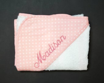 Personalized Baby Boy or Girl Polka Dot Hooded Bath Towel