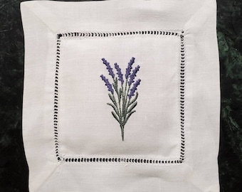 Linen Lavender Sachets with Embroidered Lavender Sprig Motif