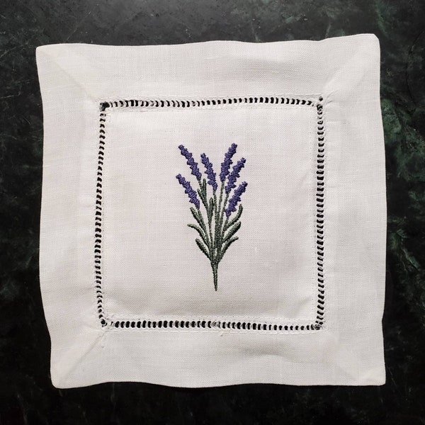 Linen Lavender Sachets with Embroidered Lavender Sprig Motif