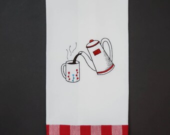 Embroidered Kitchen Towel with Coffee Design