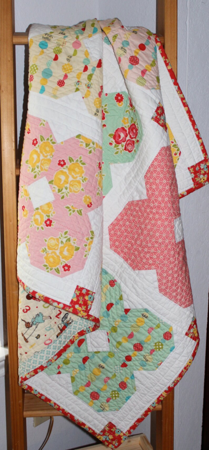 Free Domestic Shipping Baby Girl Crib Quilt in a Sweet Vintage Style