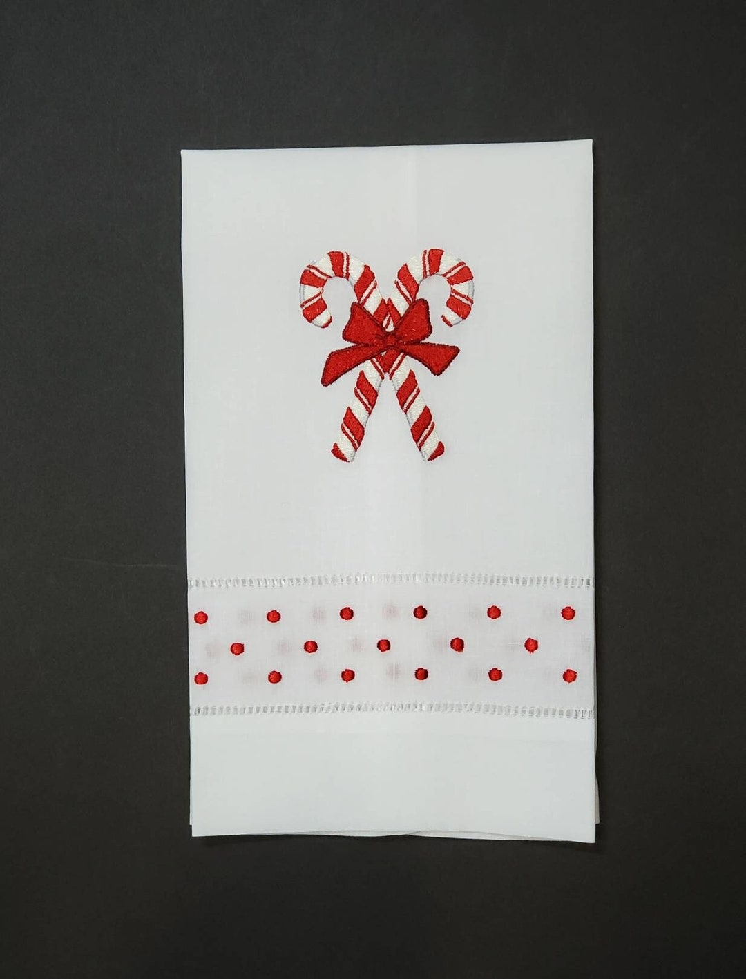 Embroidered Candy Cane Linen Hand Towels Etsy