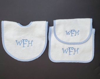 Personalized Bibs and Burp Cloth 3 piece set
