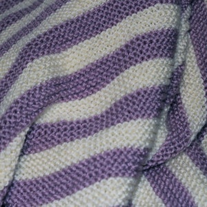 Soft Hand Knit Baby Blanket in Purple and Cream Diagonal Stripes image 3