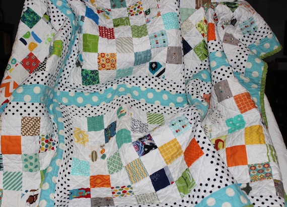 Free Domestic Shipping BabyToddler Crib Quilt in a Scrappy Vintage Style