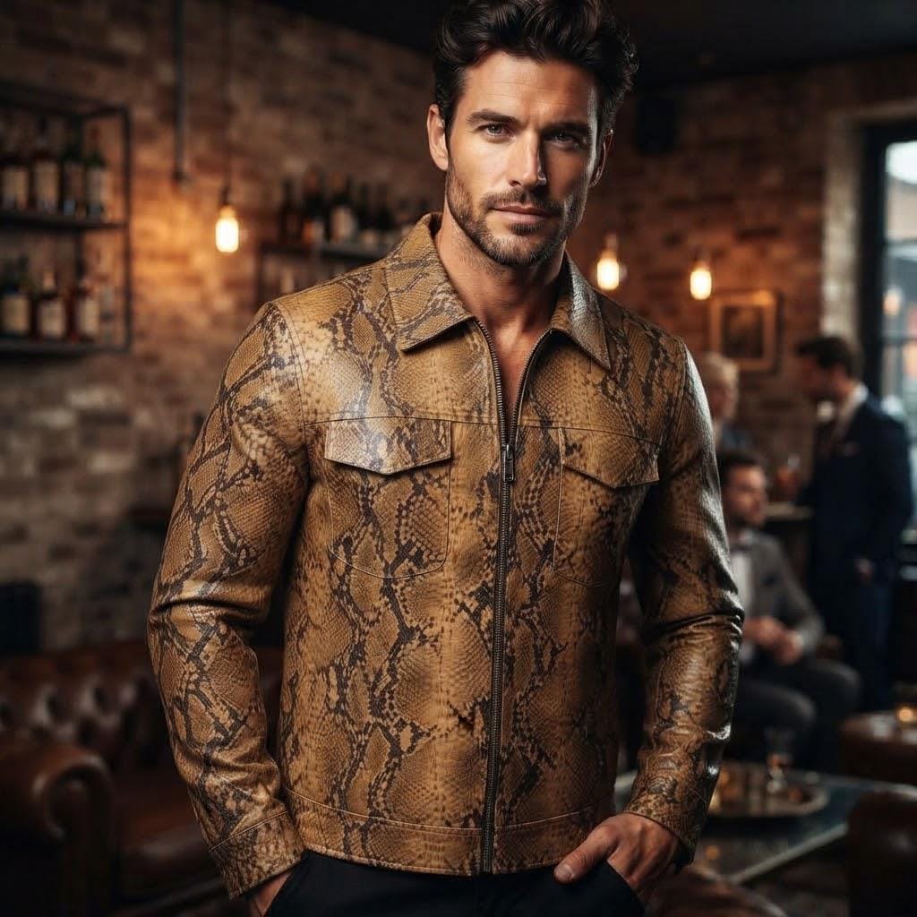 Mens Leather Snake Skin Jacket - Etsy