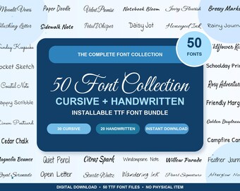 50 Cursive Handwritten TTF Font Bundle, Script Logos Crafts (Digital Download)