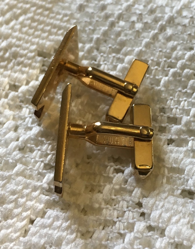 Vintage Cuff Links Letter R Monogram Name Initial Gold Tone Cufflinks Signed SWANK USA 1960s Mens Shirt Accessory