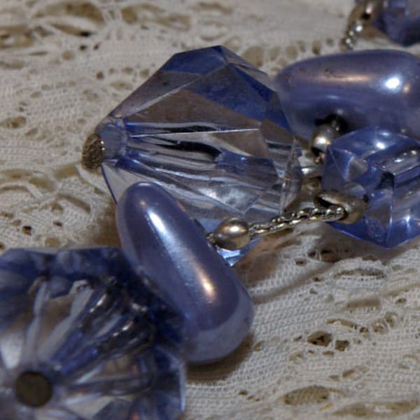 Vintage Lilac Blue Bead Drop Earrings on a Silver Tone Chain image 2
