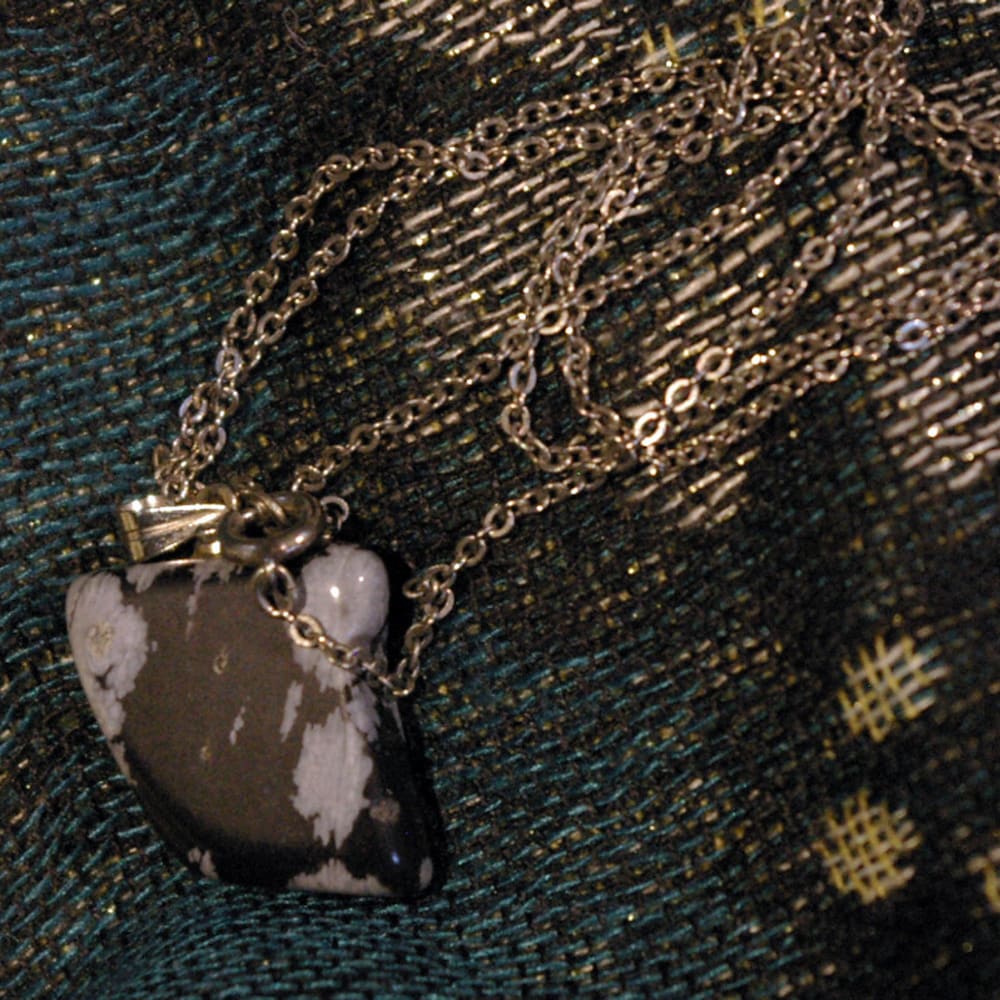 Vintage Grey and Black Stone on Silver Tone Chain Necklace image 0