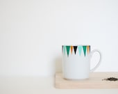 Minimalist Tea Cup . Mug Mint and Emerald . White Porcelain . Camel and Black . Geometric . Dishes Gift . Coffee Service . Printed Mug