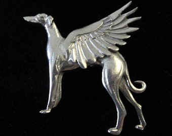 Greyhound Brooch - Whippet Galgo Lurcher Dog - Silhouette - Angel - Jewelry