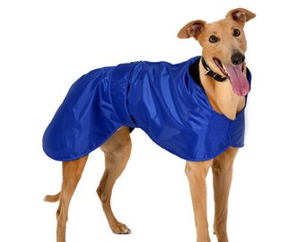 Whippet Rain Coat - Greyhound raincoat - 9 sizes available - Cotton lining dog coat - Blue