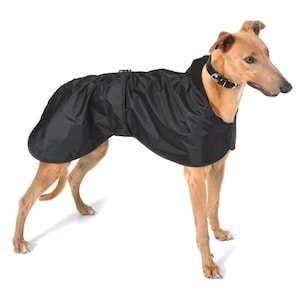 Greyhound Rain Coat - Whippet raincoat - 9 sizes available - Cotton lining dog coat - Black