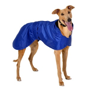 Whippet Rain Coat - Greyhound raincoat - 9 sizes available - Cotton lining dog coat - Blue