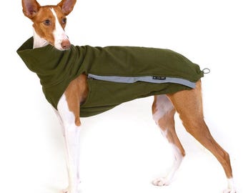 Fleece Jacket - Extra warm jumper for Whippet, Greyhound, Saluki, Podenco, Italian Greyhound - 7 sizes available - Dark Green - With zippers
