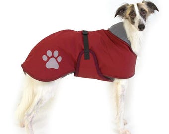 Cappotto Whippet - Podenco Galgo Greyhound Coat Jacket - Cappotto Softshell e Pile per Cani - Borgogna