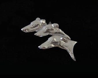 Greyhound Brooch - Whippet Brooch - 3 dogs - Heads - Jewelry