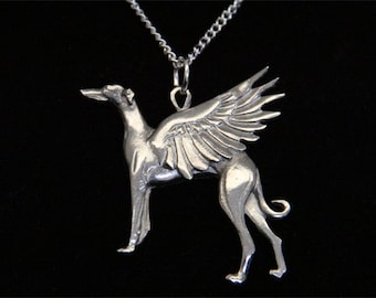 Greyhound Angel Necklace - Whippet Dog Angel Wings