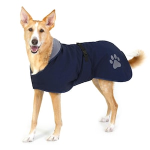 Whippet Coat - Podenco Galgo Greyhound Coat Jacket - Softshell and Fleece Coat for Dogs - Navy Blue
