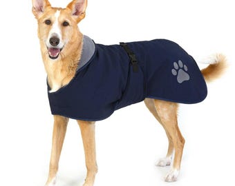 Cappotto Whippet - Podenco Galgo Greyhound Coat Jacket - Cappotto Softshell e Pile per Cani - Blu Navy